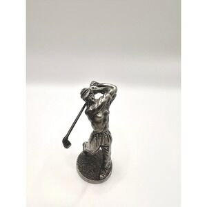 Silver Pewter Woman Golfer Figurine Mini Golf Statue - 3.5" tall